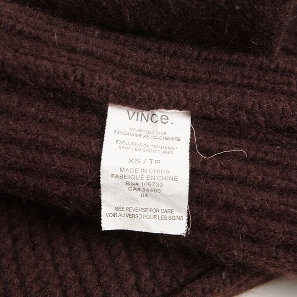 Vince Vee Brown Red Wool Cashmere Blend Cardigan Womens Sz XS Damage - Picture 8 of 11